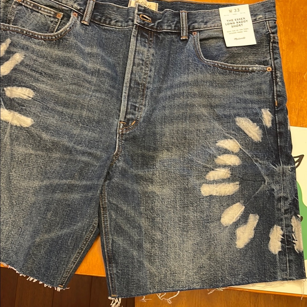 Madewell Blue Jean Shorts with Artistic Distressed Design
